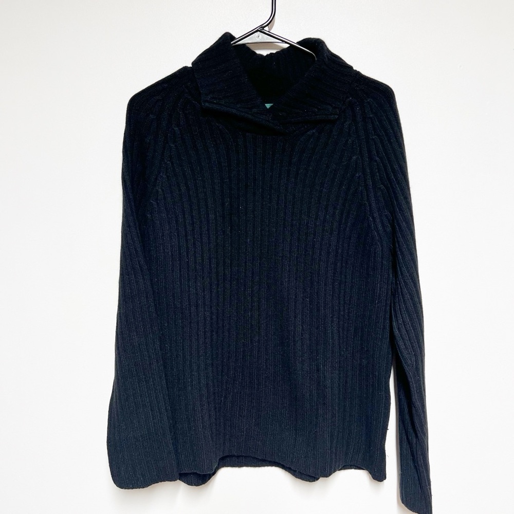 Lauren Ralph Lauren Black Wool Cashmere Blend Collared Ribbed Sweater Womens M